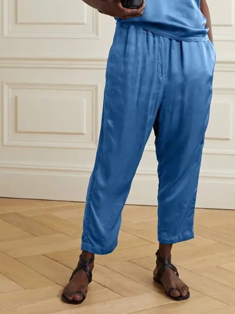 Nili Lotan Safi Satin Track Pants in Blue Size S